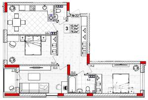 3-к квартира, сданный дом, 79м2, 3/4 этаж