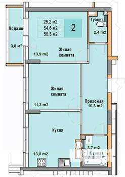 2-к квартира, вторичка, 57м2, 3/25 этаж