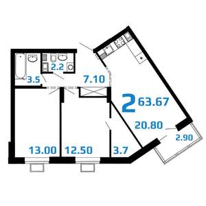 2-к квартира, вторичка, 64м2, 10/10 этаж