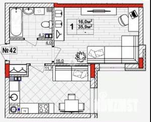 1-к квартира, вторичка, 36м2, 1/4 этаж