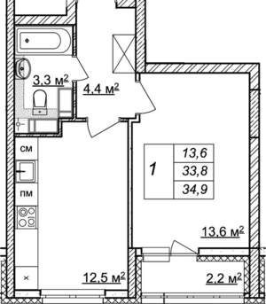 1-к квартира, вторичка, 35м2, 19/25 этаж