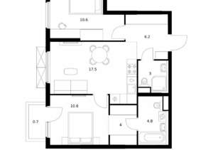 2-к квартира, вторичка, 57м2, 19/25 этаж