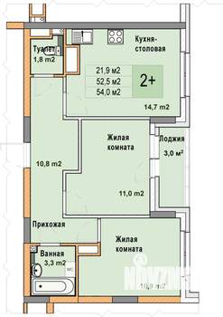 2-к квартира, вторичка, 54м2, 20/25 этаж
