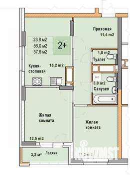 2-к квартира, вторичка, 58м2, 18/25 этаж
