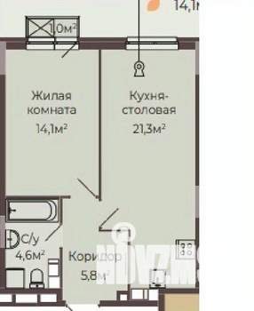 1-к квартира, строящийся дом, 46м2, 5/8 этаж