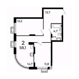 2-к квартира, вторичка, 58м2, 10/19 этаж