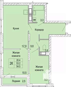 2-к квартира, вторичка, 55м2, 19/25 этаж