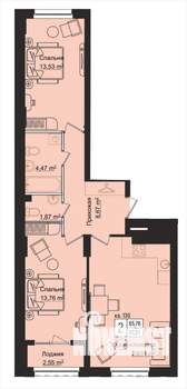 2-к квартира, вторичка, 66м2, 1/15 этаж