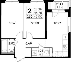 2-к квартира, вторичка, 46м2, 5/9 этаж