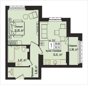 1-к квартира, вторичка, 39м2, 15/15 этаж