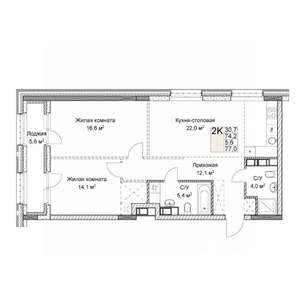 Студия квартира, вторичка, 77м2, 4/9 этаж