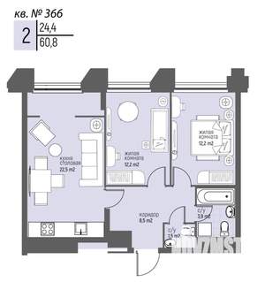 2-к квартира, вторичка, 61м2, 14/20 этаж