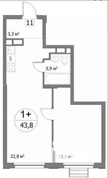 1-к квартира, строящийся дом, 44м2, 5/22 этаж