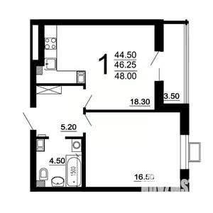 1-к квартира, вторичка, 46м2, 6/10 этаж