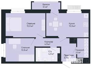 2-к квартира, вторичка, 59м2, 6/9 этаж