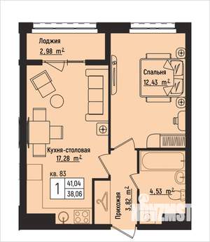 1-к квартира, вторичка, 41м2, 10/15 этаж