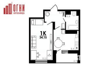 1-к квартира, вторичка, 34м2, 17/25 этаж
