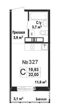 1-к квартира, вторичка, 20м2, 11/17 этаж