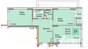 2-к квартира, вторичка, 65м2, 2/25 этаж