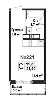 1-к квартира, вторичка, 20м2, 2/17 этаж