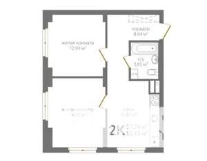 2-к квартира, строящийся дом, 52м2, 1/19 этаж