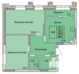 2-к квартира, вторичка, 59м2, 1/18 этаж