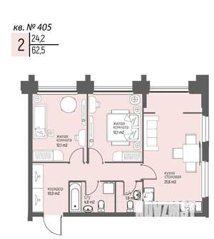 2-к квартира, вторичка, 62м2, 18/20 этаж