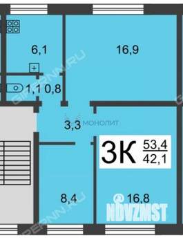 3-к квартира, вторичка, 53м2, 3/4 этаж