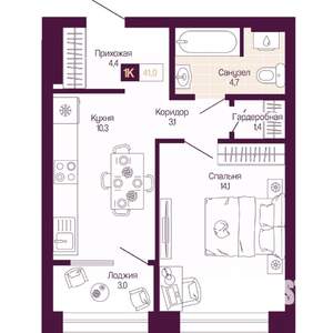 1-к квартира, вторичка, 40м2, 11/25 этаж