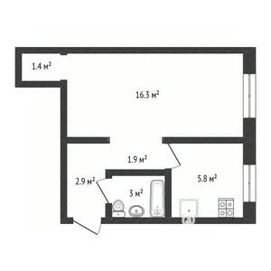 1-к квартира, вторичка, 31м2, 4/5 этаж
