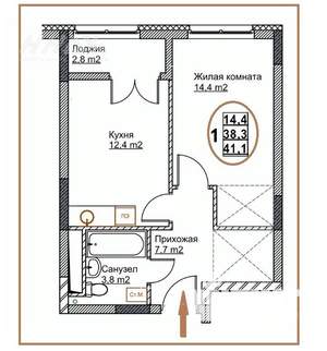 1-к квартира, вторичка, 41м2, 6/24 этаж