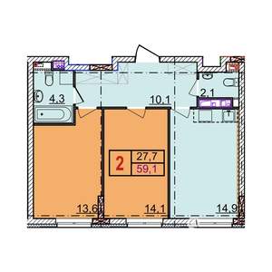 2-к квартира, вторичка, 59м2, 8/18 этаж