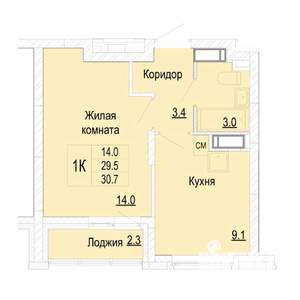 1-к квартира, вторичка, 31м2, 21/25 этаж