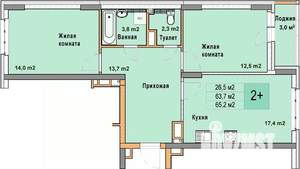 2-к квартира, вторичка, 65м2, 8/25 этаж