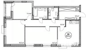 3-к квартира, строящийся дом, 93м2, 7/14 этаж