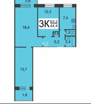 3-к квартира, вторичка, 63м2, 2/9 этаж