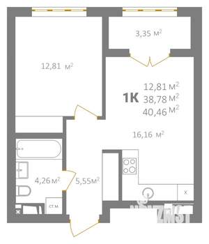 1-к квартира, строящийся дом, 40м2, 5/18 этаж