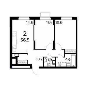 2-к квартира, вторичка, 57м2, 9/15 этаж