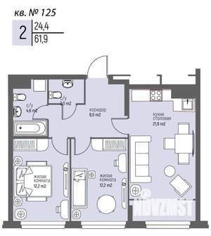 2-к квартира, вторичка, 62м2, 11/25 этаж