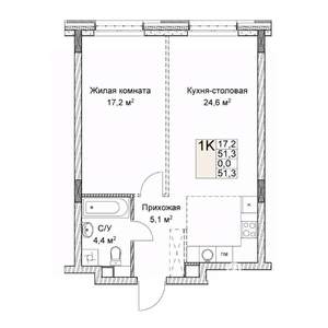 Студия квартира, вторичка, 51м2, 2/9 этаж