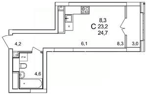 Студия квартира, строящийся дом, 25м2, 21/25 этаж