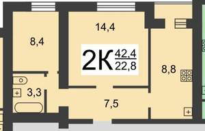 2-к квартира, вторичка, 43м2, 4/9 этаж