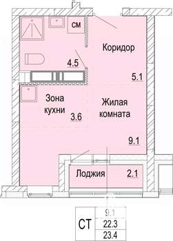 Студия квартира, вторичка, 23м2, 20/25 этаж