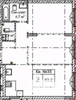 2-к квартира, строящийся дом, 63м2, 1/5 этаж