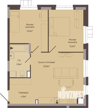 2-к квартира, строящийся дом, 61м2, 1/8 этаж