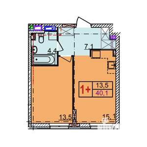 1-к квартира, вторичка, 40м2, 11/18 этаж