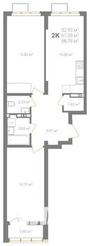 2-к квартира, вторичка, 69м2, 11/18 этаж