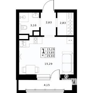 Студия квартира, строящийся дом, 26м2, 4/24 этаж