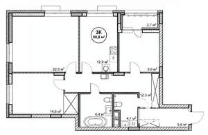 3-к квартира, вторичка, 91м2, 8/14 этаж