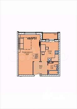 1-к квартира, вторичка, 42м2, 2/3 этаж